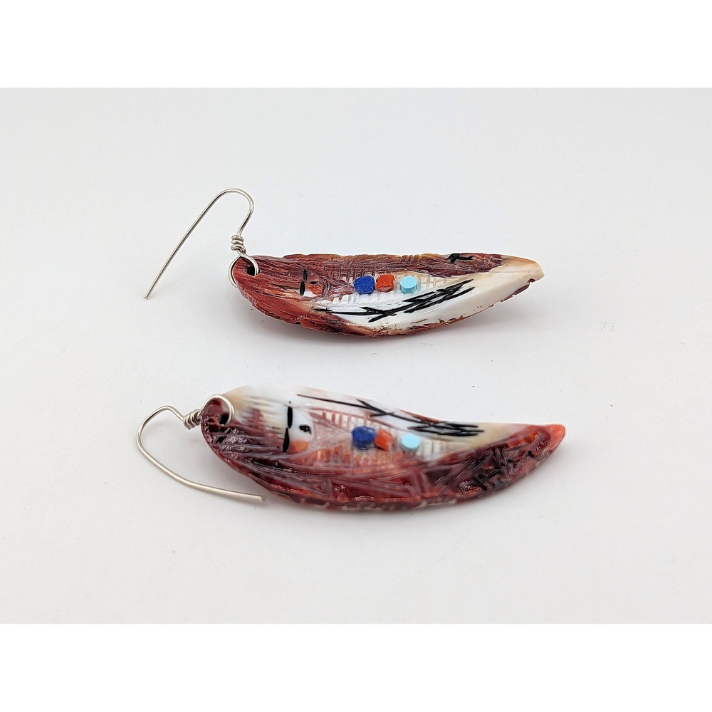 Handmade Native Earrings Purple Kachina Shell Zuni Pueblo Art by G. Chattin ** - Picture 2 of 8